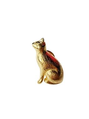 Trifari Gold Tone Cat Brooch with Subtle Red Highlight